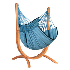 LA SIESTA Udine Organic Blue Zebra Hammock Chair with Stand – Organic Cotton Chair with FSC® Eucalyptus Stand